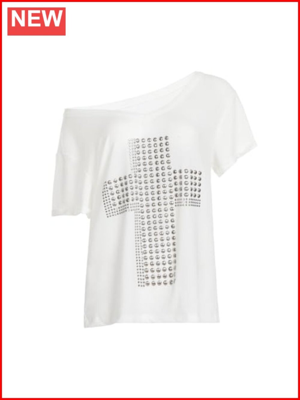 Women's Punk Goth Cross Graphic Off Shoulder Loose Fit Cotton T-Shirt